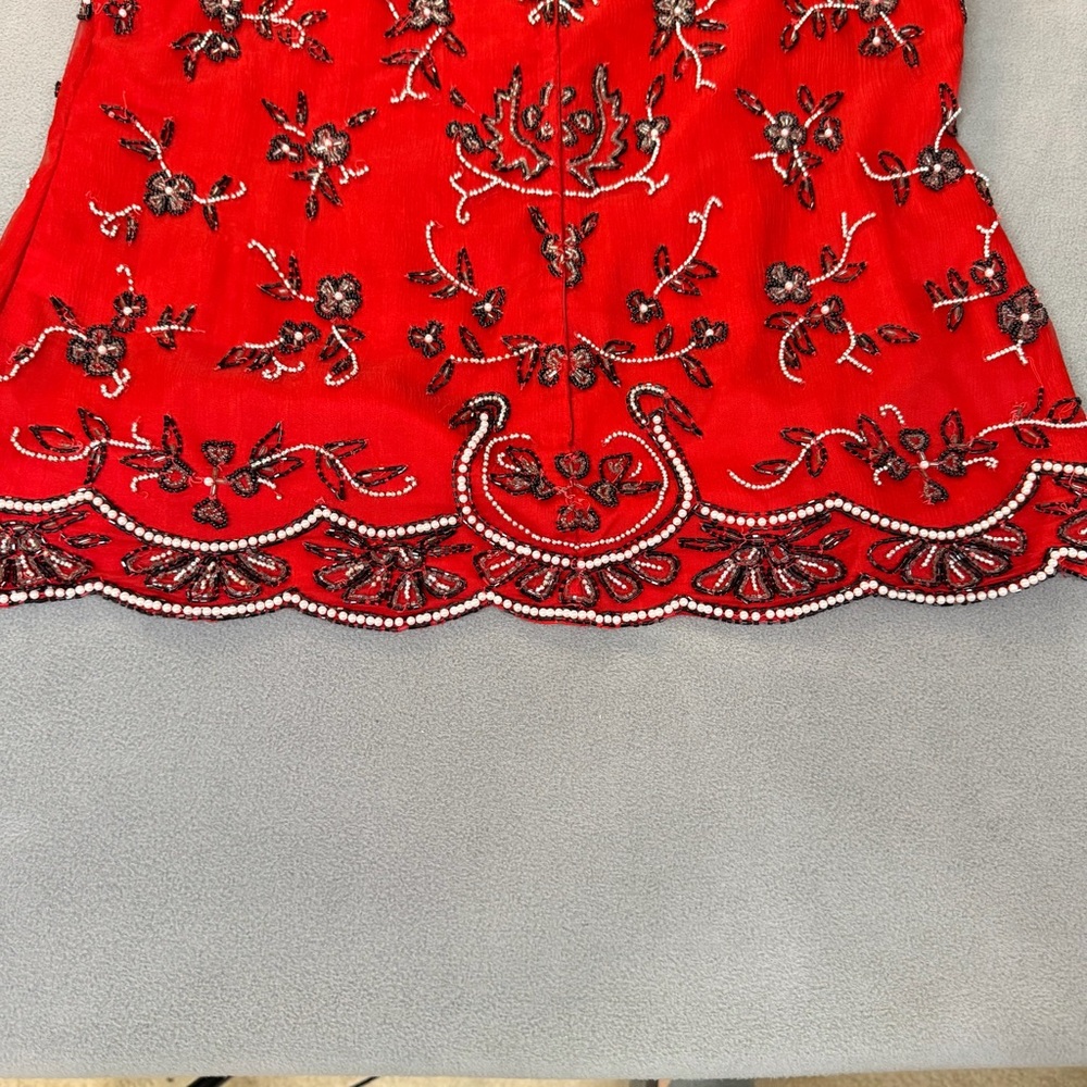 Stenay Vintage Women's Red Silk Black & White Beaded Formal Top- Size XL - Picture 11 of 12